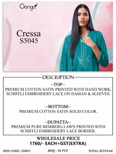 Ganga cressa 5045 wholesale ladies dress material suppliers in mumbai